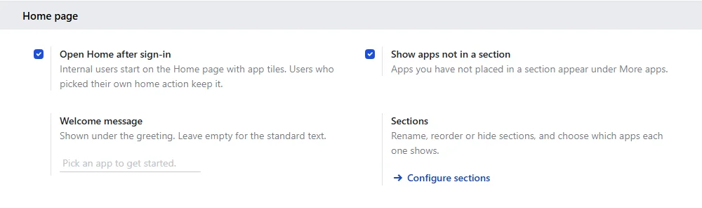 The Home page block in ICTERP Settings